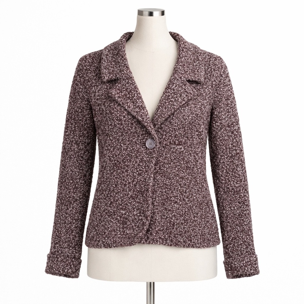 Coldwater Creek Sweater Blazer Women S 8 Brown Marled Wool Blend Boucle 1 Button